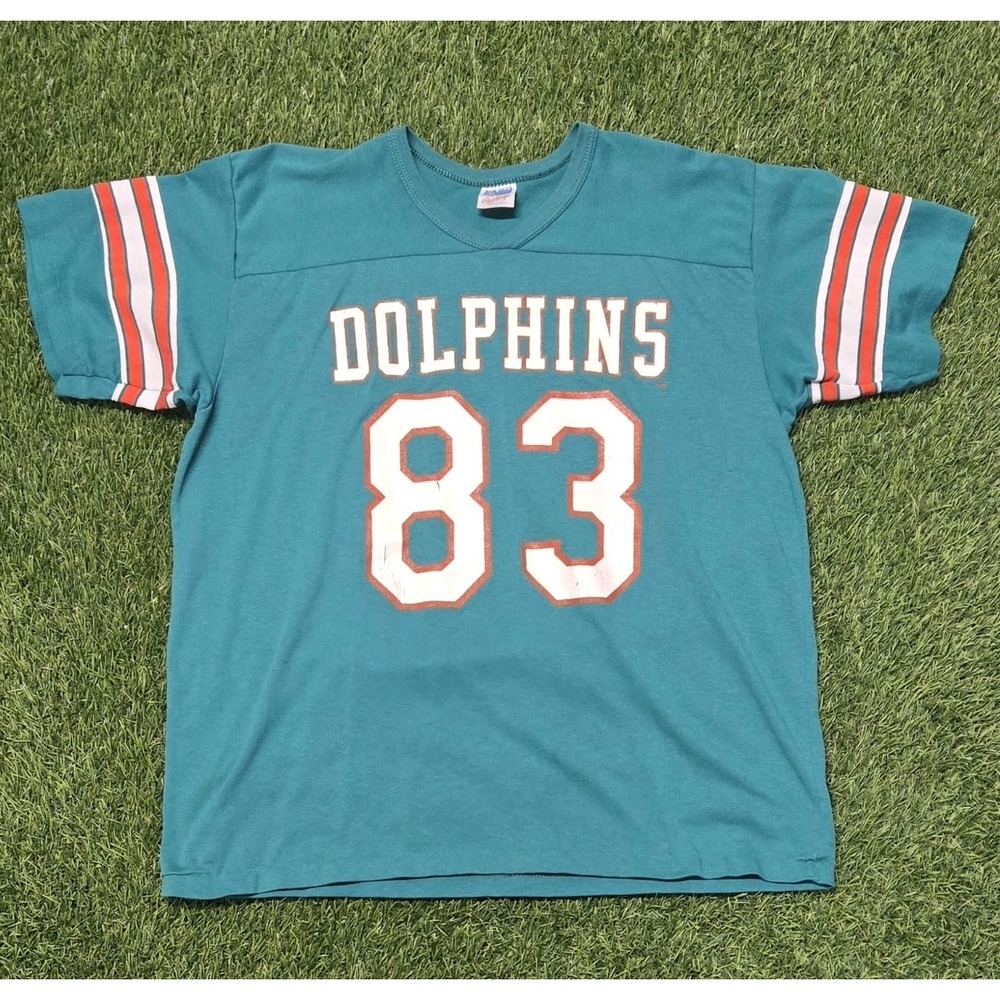 Vintage 1980s Miami Dolphins #83 Mark Clayton Rawlings V-Neck Jersey Shirt